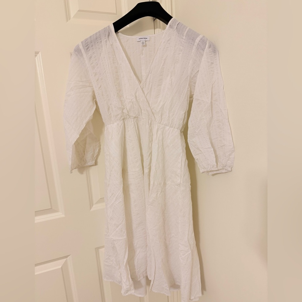 Nordstrom white cotton long-sleeve wrap dress size S - Picture 2 of 4